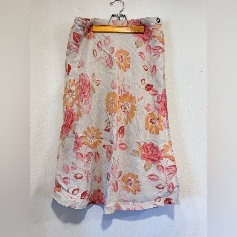 Eddie Bauer floral linen wrap midi skirt, cottage core, garden party